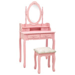 HKH Tocador con Taburete de Madera de Paulownia - 75x69x140 Cm - Rosa