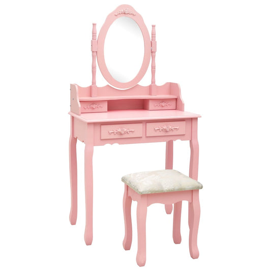 HKH Conj. Toucador com Banco em Madeira Paulownia - 75x69x140 Cm - Rosa