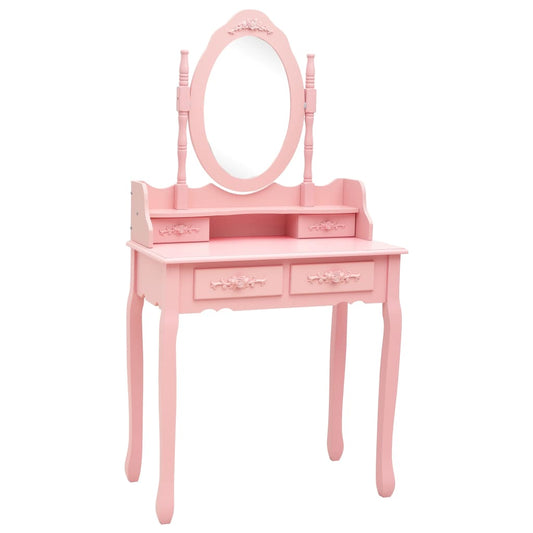 HKH Conj. Toucador com Banco em Madeira Paulownia - 75x69x140 Cm - Rosa