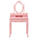 HKH Tocador con Taburete de Madera de Paulownia - 75x69x140 Cm - Rosa