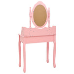 HKH Tocador con Taburete de Madera de Paulownia - 75x69x140 Cm - Rosa