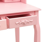 HKH Tocador con Taburete de Madera de Paulownia - 75x69x140 Cm - Rosa