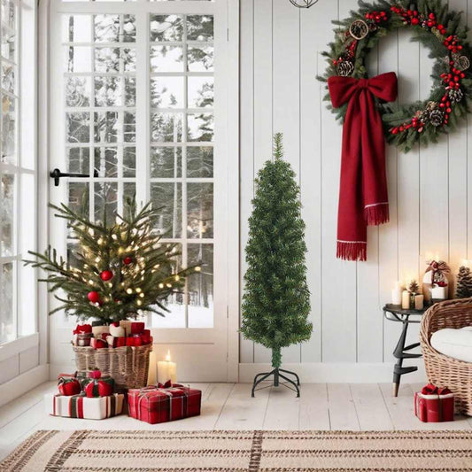 HKH Árvore de Natal Artificial Fina com Suporte Verde em PVC