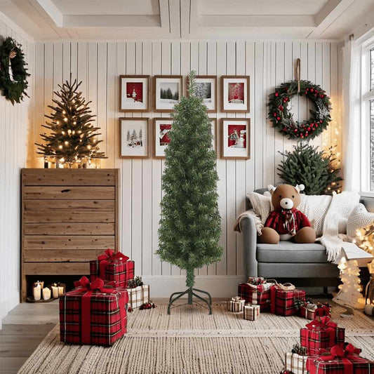 HKH Árvore de Natal Artificial Fina com Suporte Verde em PVC