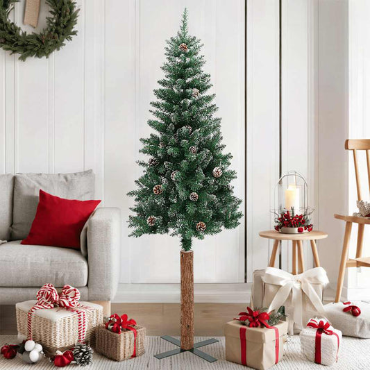 HKH Árvore de Natal Fina Madeira Genuína e Neve Branca - Verde