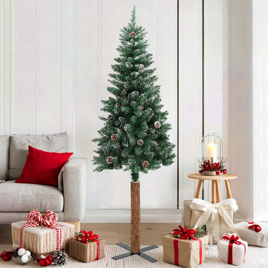 HKH Árvore de Natal Fina Madeira Genuína e Neve Branca - Verde