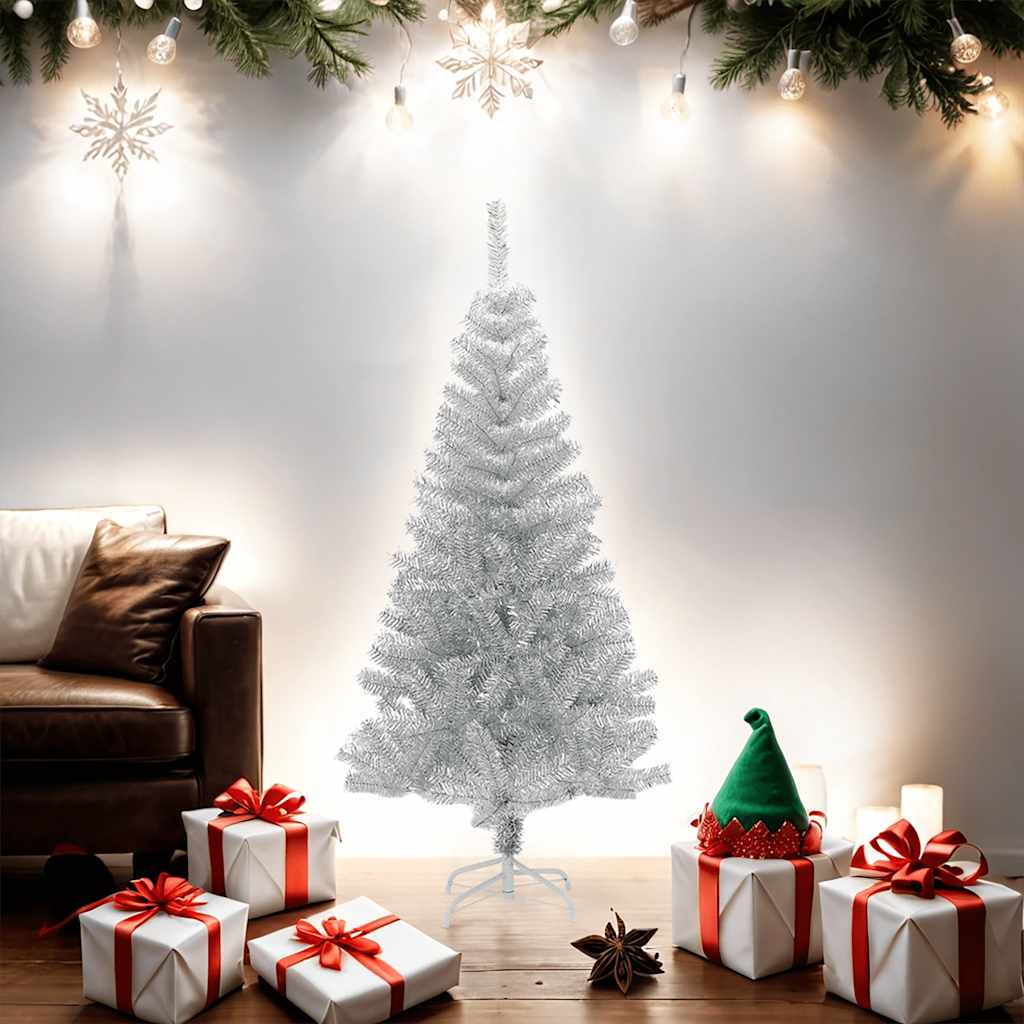 HKH Árvore de Natal Artificial com Suporte Prateado em PET