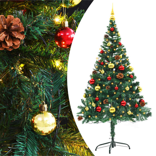 HKH Árvore de Natal Artificial Pré-Iluminada + Enfeites - Verde