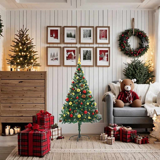 HKH Árvore de Natal Artificial Pré-Iluminada + Enfeites - Verde