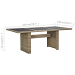 HKH Mesa de Jantar Jardim 200x100x74 Cm Vidro e Vime Pe Castanho - Marrom