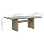 HKH Mesa de Jantar Jardim 200x100x74 Cm Vidro e Vime Pe Castanho - Marrom