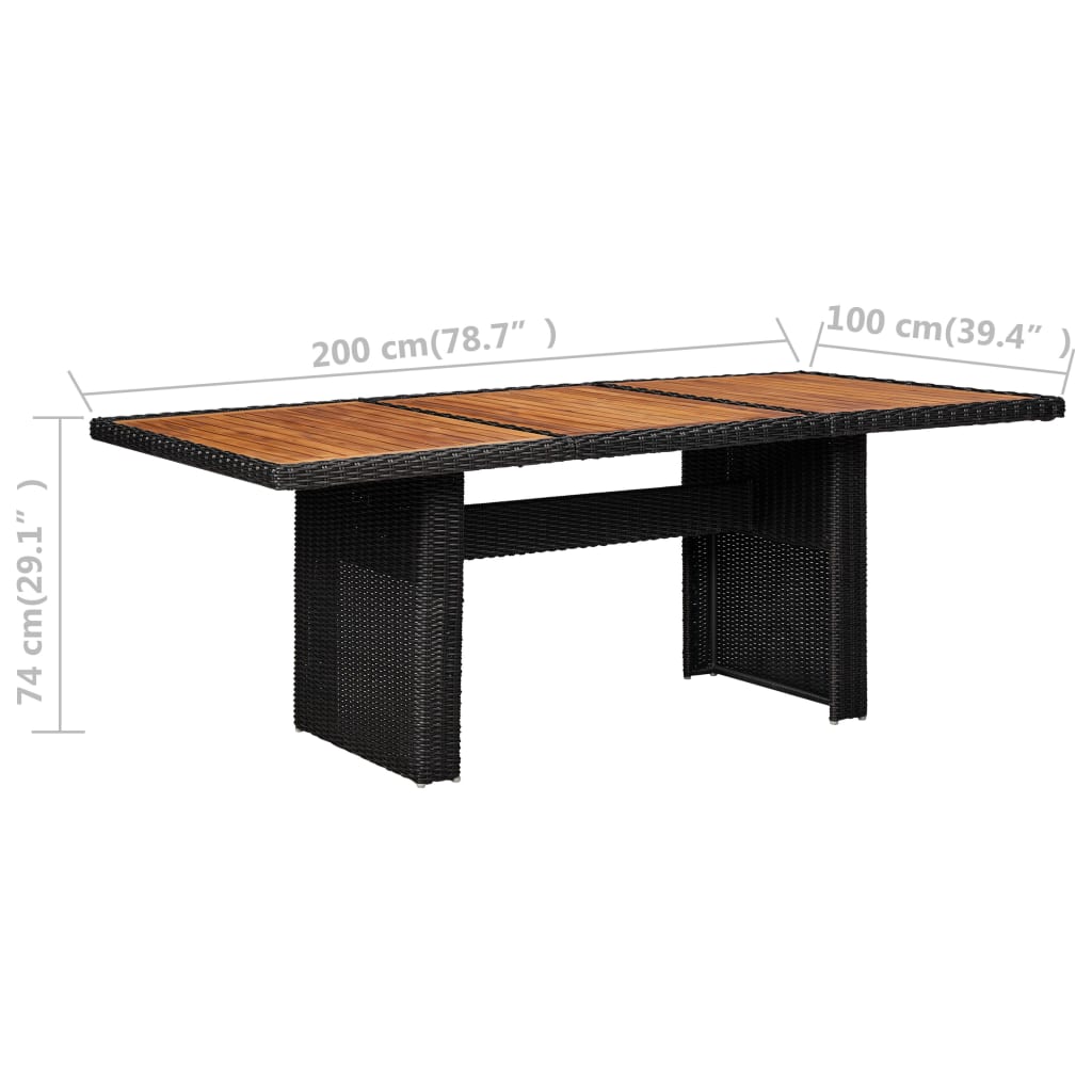 HKH Mesa de Jantar Jardim 200x100x74 Cm Vime Pe - Preto