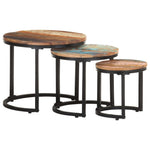 HKH Juego de 3 Mesas Auxiliares de Madera Maciza Reciclada