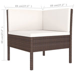 HKH 3 Pcs Conjunto Lounge Jardim C/ Almofadões Vime Pe Castanho - Marrom