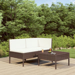 HKH 3 Pcs Conjunto Lounge Jardim C/ Almofadões Vime Pe Castanho - Marrom
