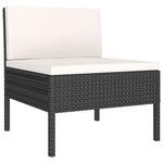 HKH 3 Pcs Conjunto Lounge para Jardim C/ Almofadões Vime Pe - Preto