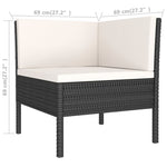 HKH 3 Pcs Conjunto Lounge para Jardim C/ Almofadões Vime Pe - Preto