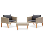 HKH 3 Pcs Conjunto Lounge de Jardim C/ Almofadões Vime Pe - Bege