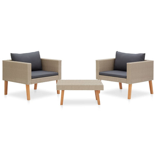 HKH 3 Pcs Conjunto Lounge de Jardim C/ Almofadões Vime Pe - Bege