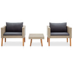 HKH 3 Pcs Conjunto Lounge de Jardim C/ Almofadões Vime Pe - Bege