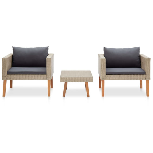 HKH 3 Pcs Conjunto Lounge de Jardim C/ Almofadões Vime Pe - Bege