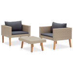 HKH 3 Pcs Conjunto Lounge de Jardim C/ Almofadões Vime Pe - Bege