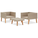 HKH 3 Pcs Conjunto Lounge de Jardim C/ Almofadões Vime Pe - Bege