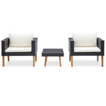 HKH 3 Pcs Conjunto Lounge para Jardim C/ Almofadões Vime Pe - Preto