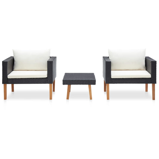 HKH 3 Pcs Conjunto Lounge para Jardim C/ Almofadões Vime Pe - Preto