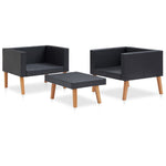 HKH 3 Pcs Conjunto Lounge para Jardim C/ Almofadões Vime Pe - Preto