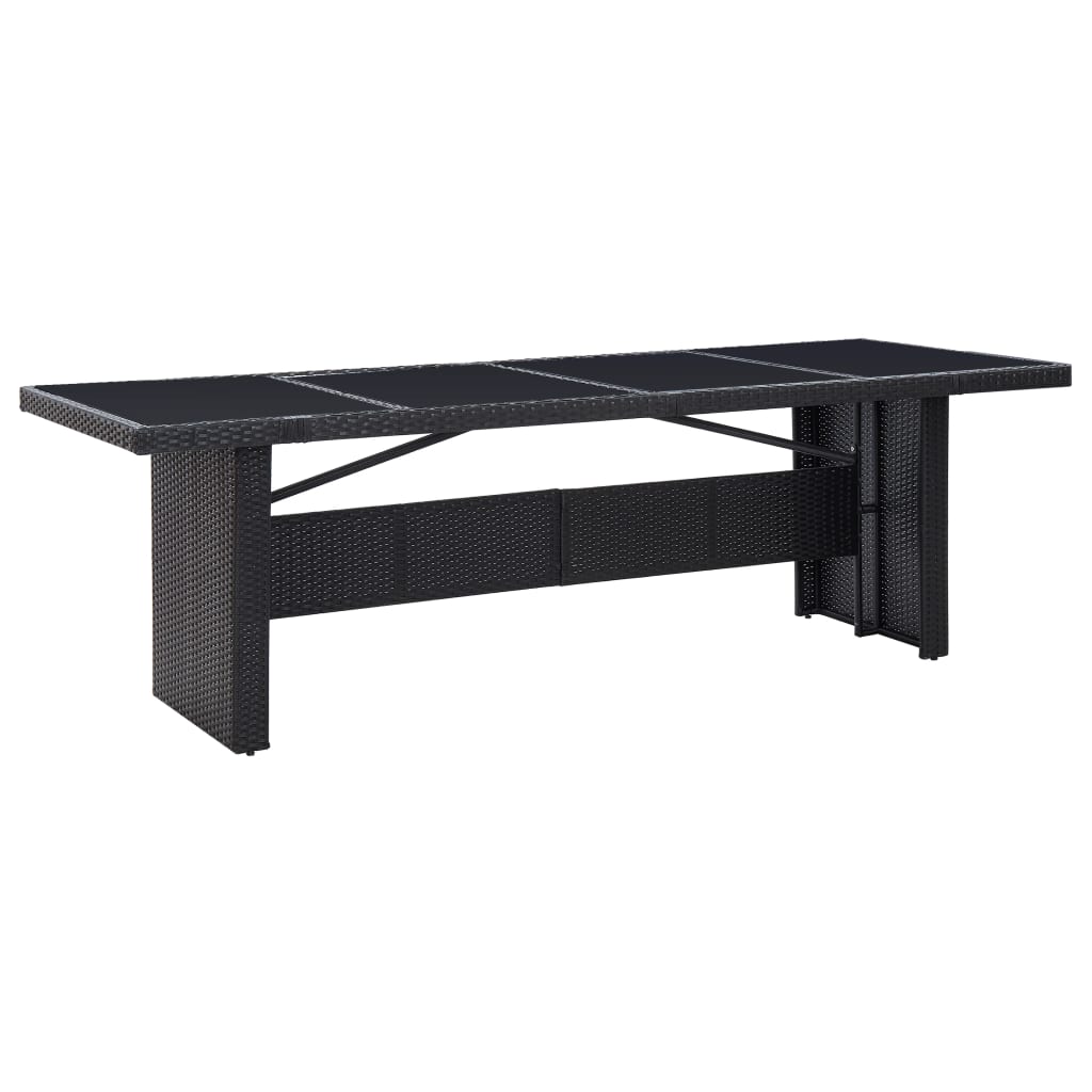 HKH Mesa de Jardín 240x90x74 Cm Mimbre Pie y Cristal - Negro