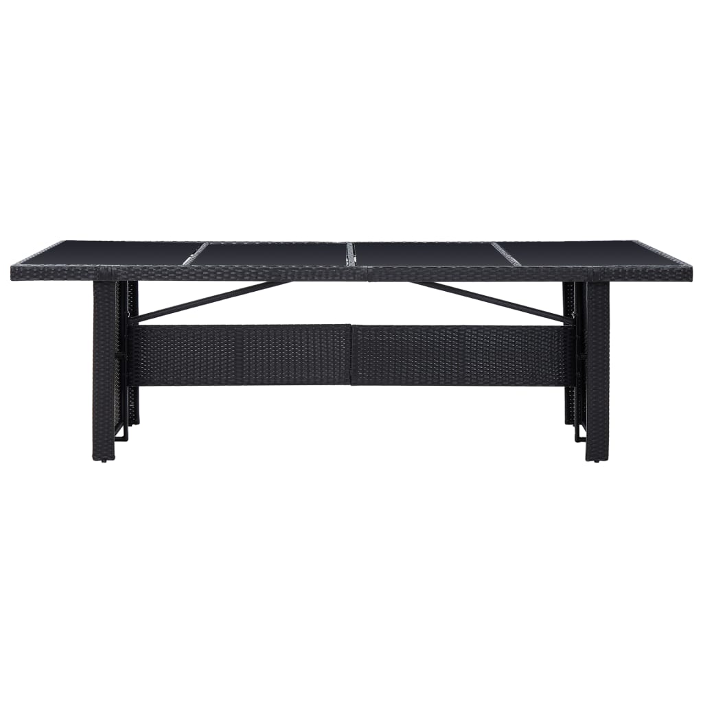 HKH Mesa de Jardín 240x90x74 Cm Mimbre Pie y Cristal - Negro