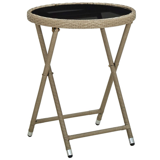 HKH Mesa de Chá 60 Cm Vime Pe e Vidro Temperado - Bege