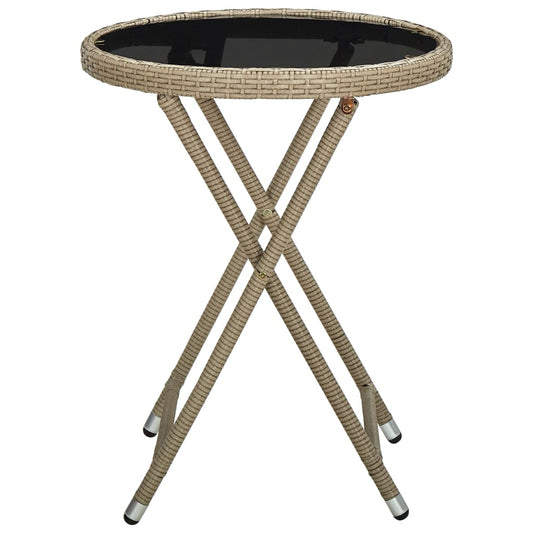 HKH Mesa de Chá 60 Cm Vime Pe e Vidro Temperado - Bege