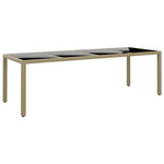 HKH Mesa de Jardín con Tapa de Cristal y Base de Mimbre - Beige