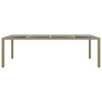 HKH Mesa de Jardín con Tapa de Cristal y Base de Mimbre - Beige
