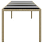 HKH Mesa de Jardín con Tapa de Cristal y Base de Mimbre - Beige