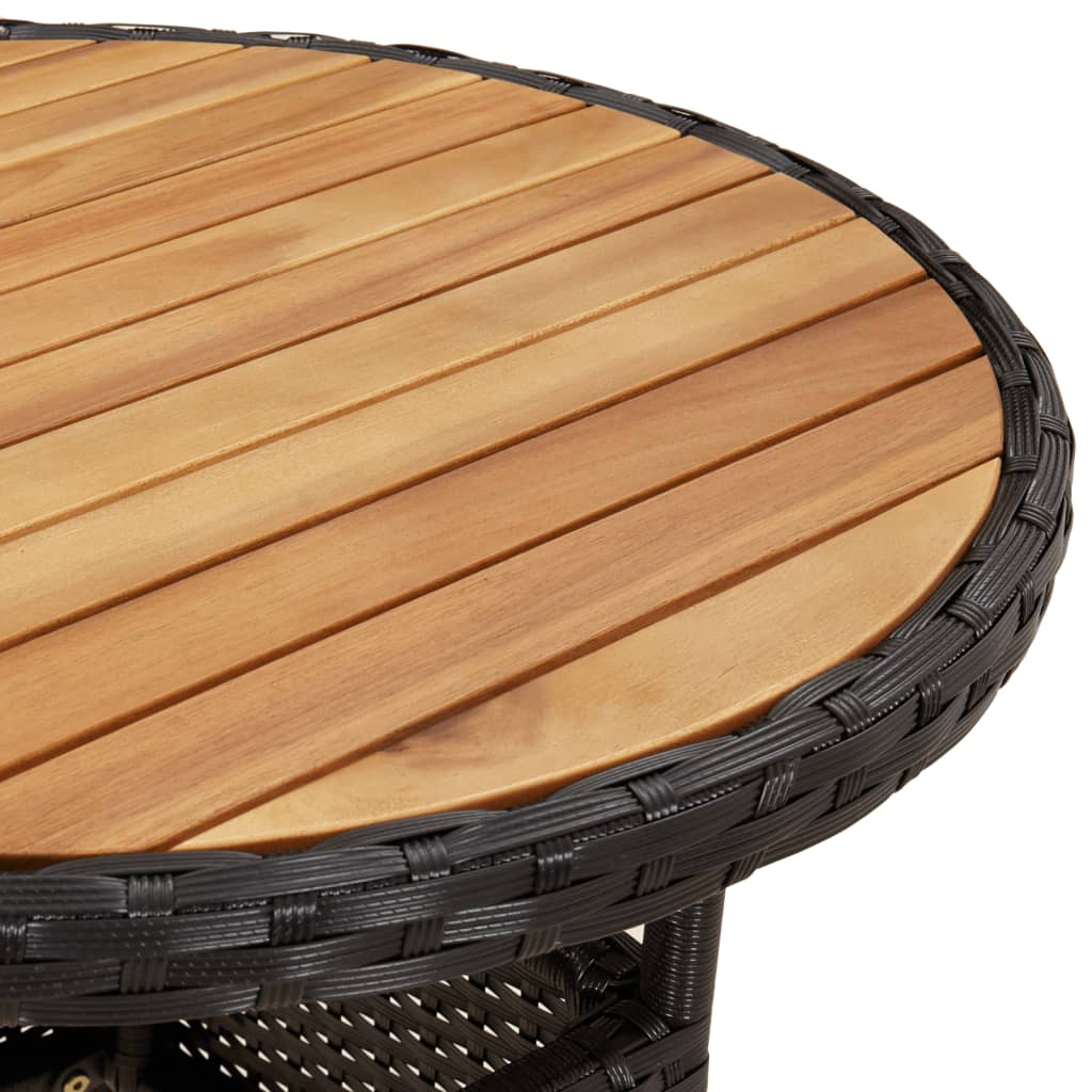 HKH Mesa de Jardín Ø60x75 Cm Madera de Acacia y Mimbre Pe - Negro