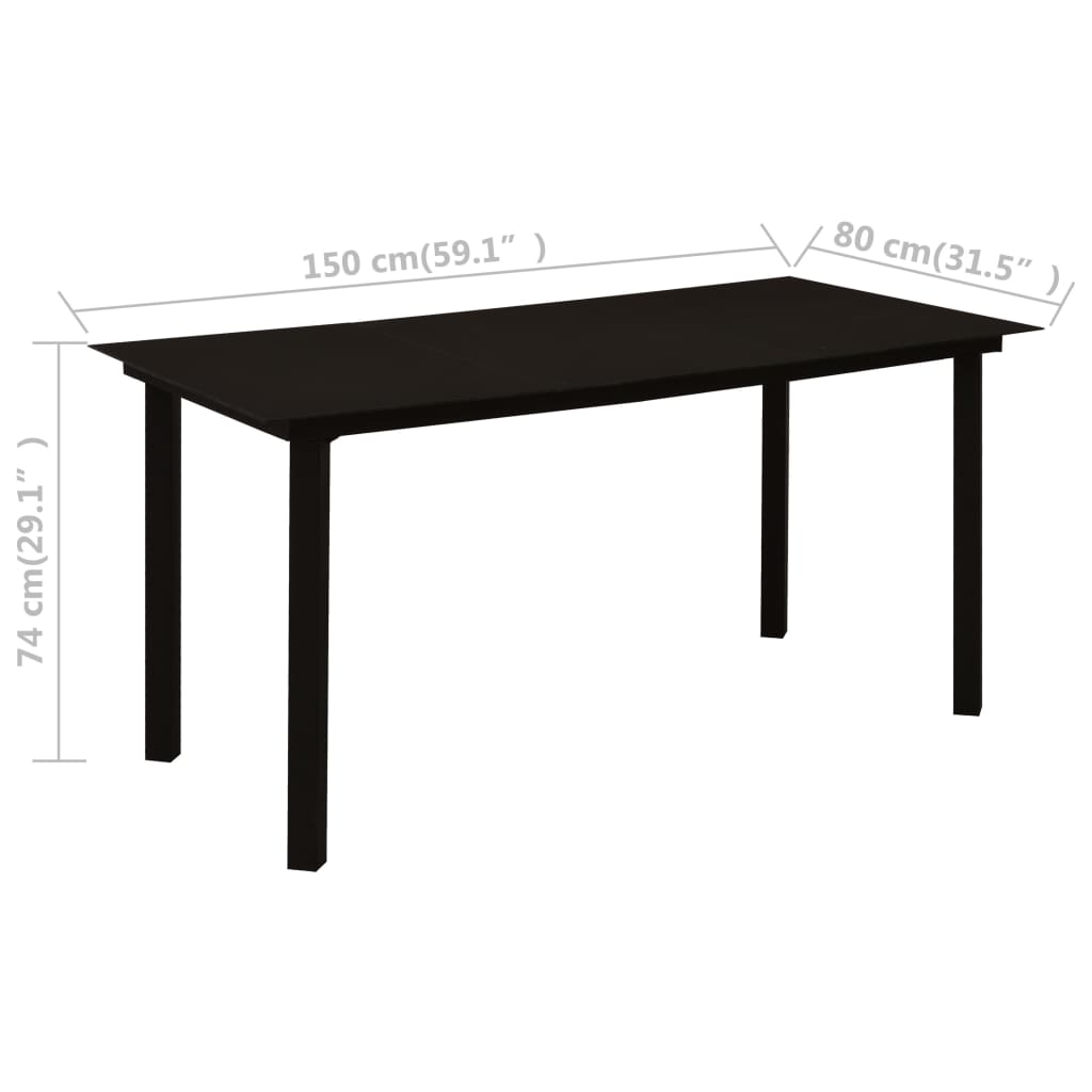HKH Mesa de Jantar para Jardim Aço e Vidro - Preto
