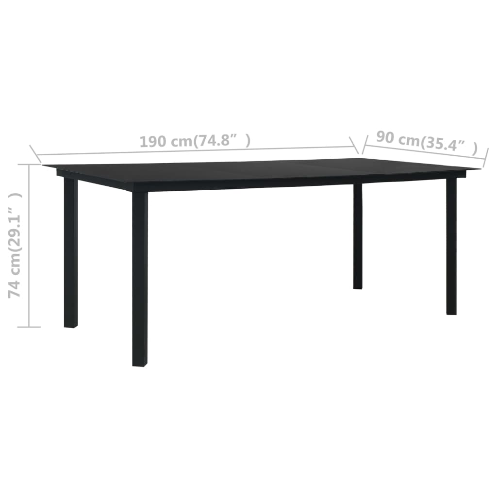 HKH Mesa de Jantar para Jardim Aço e Vidro - Preto
