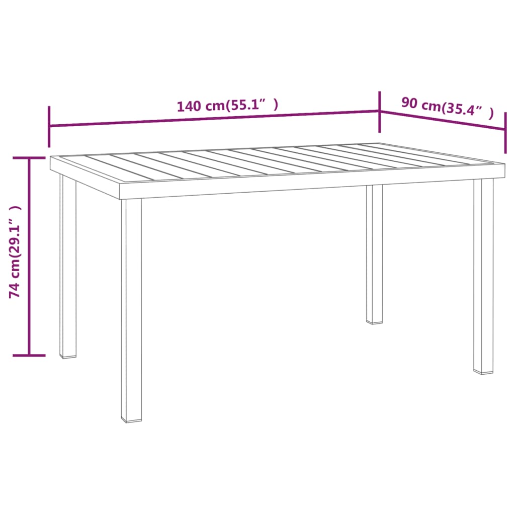 HKH Mesa de Jardim 140x90x74 Cm Alumínio e Wpc - Preto