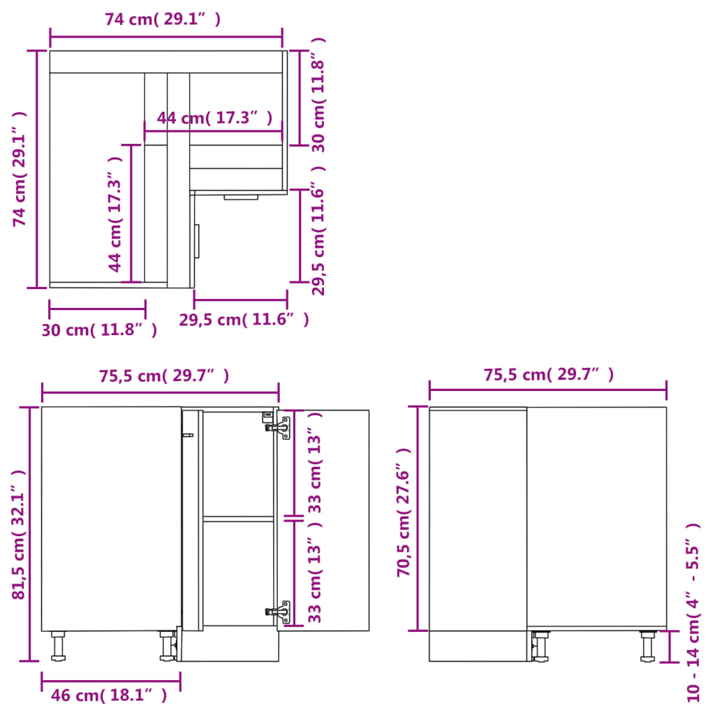 HKH Armário Inferior de Canto Lyon - 75,5x75,5x81,5cm - Branco