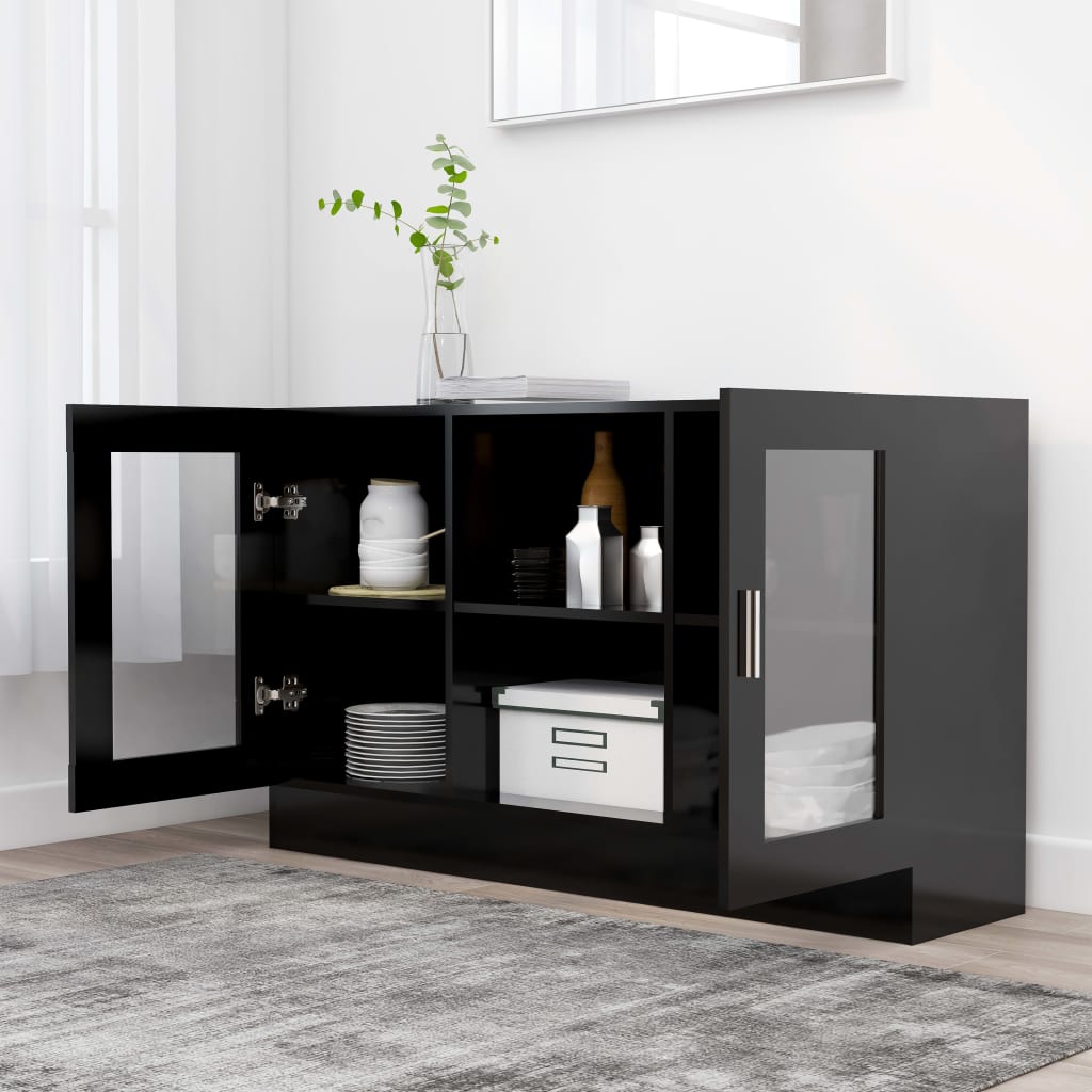 HKH Vitrina Moderna de Madera Procesada y Cristal 120 x 30,5 x 70 cm - Negra