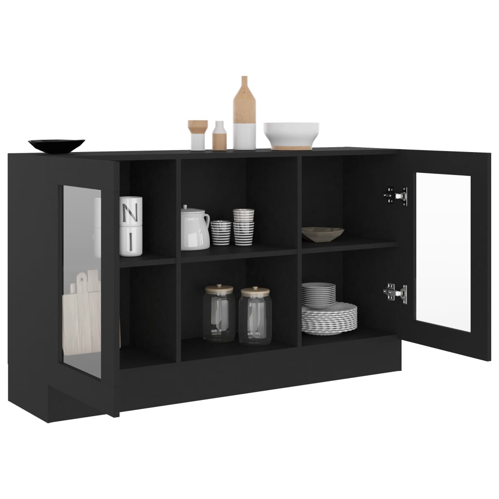 HKH Armário Vitrine Moderno em Madeira Processada, Vidro 120 X 30,5 X 70 Cm - Preto
