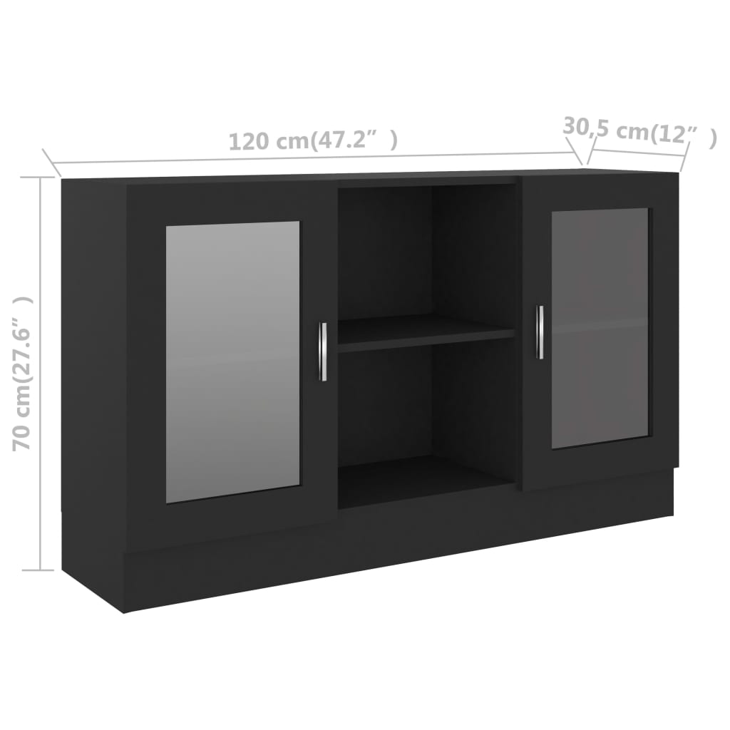 HKH Armário Vitrine Moderno em Madeira Processada, Vidro 120 X 30,5 X 70 Cm - Preto