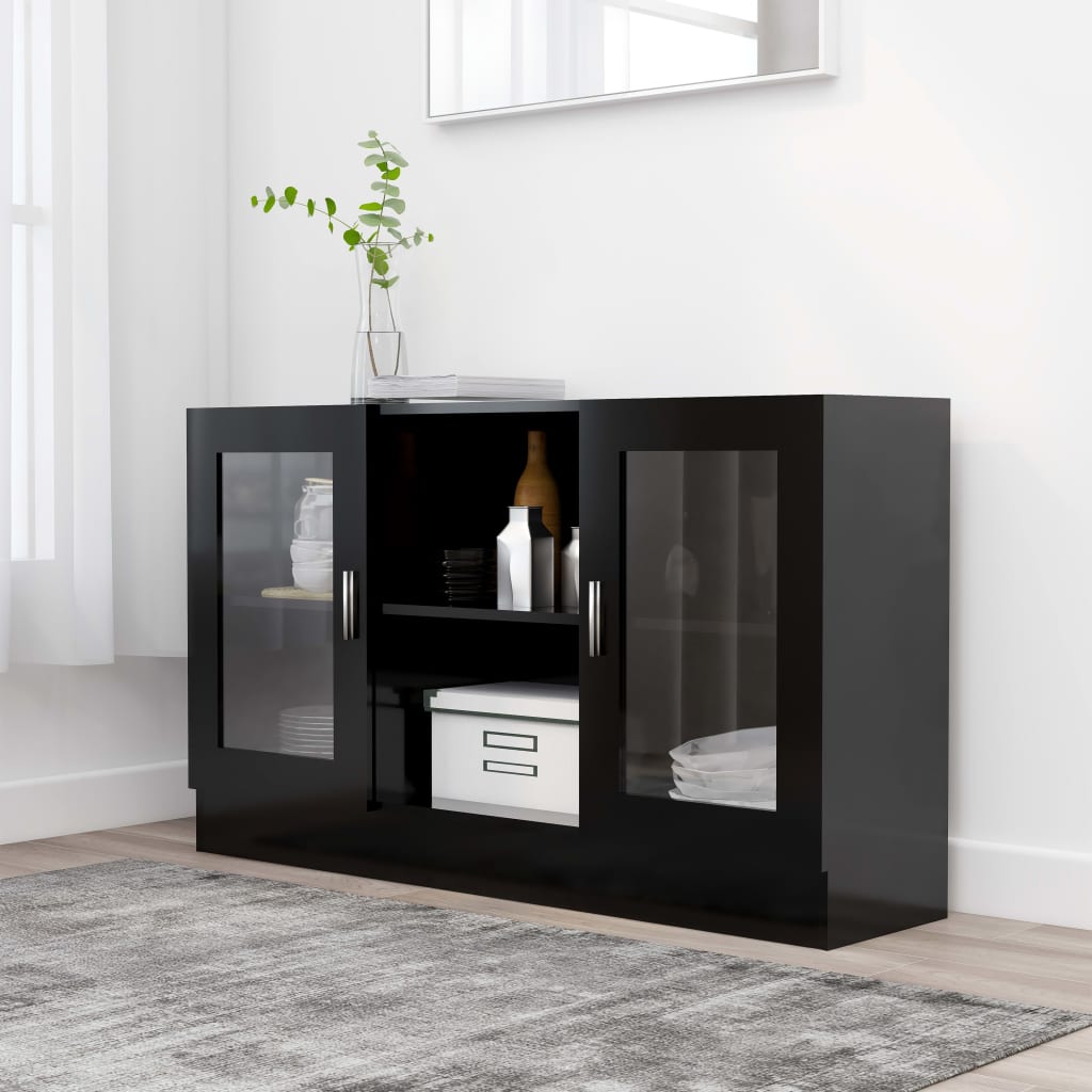 HKH Vitrina Moderna de Madera Procesada y Cristal 120 x 30,5 x 70 cm - Negra