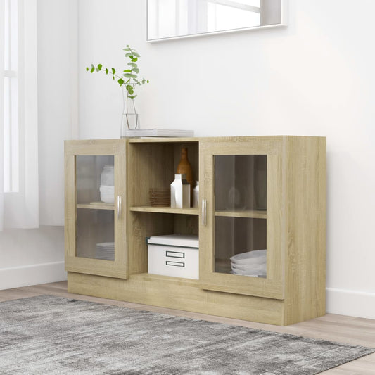 HKH Armário Vitrine Moderno em Madeira Processada, Vidro 120 X 30,5 X 70 Cm - Carvalho Sonoma