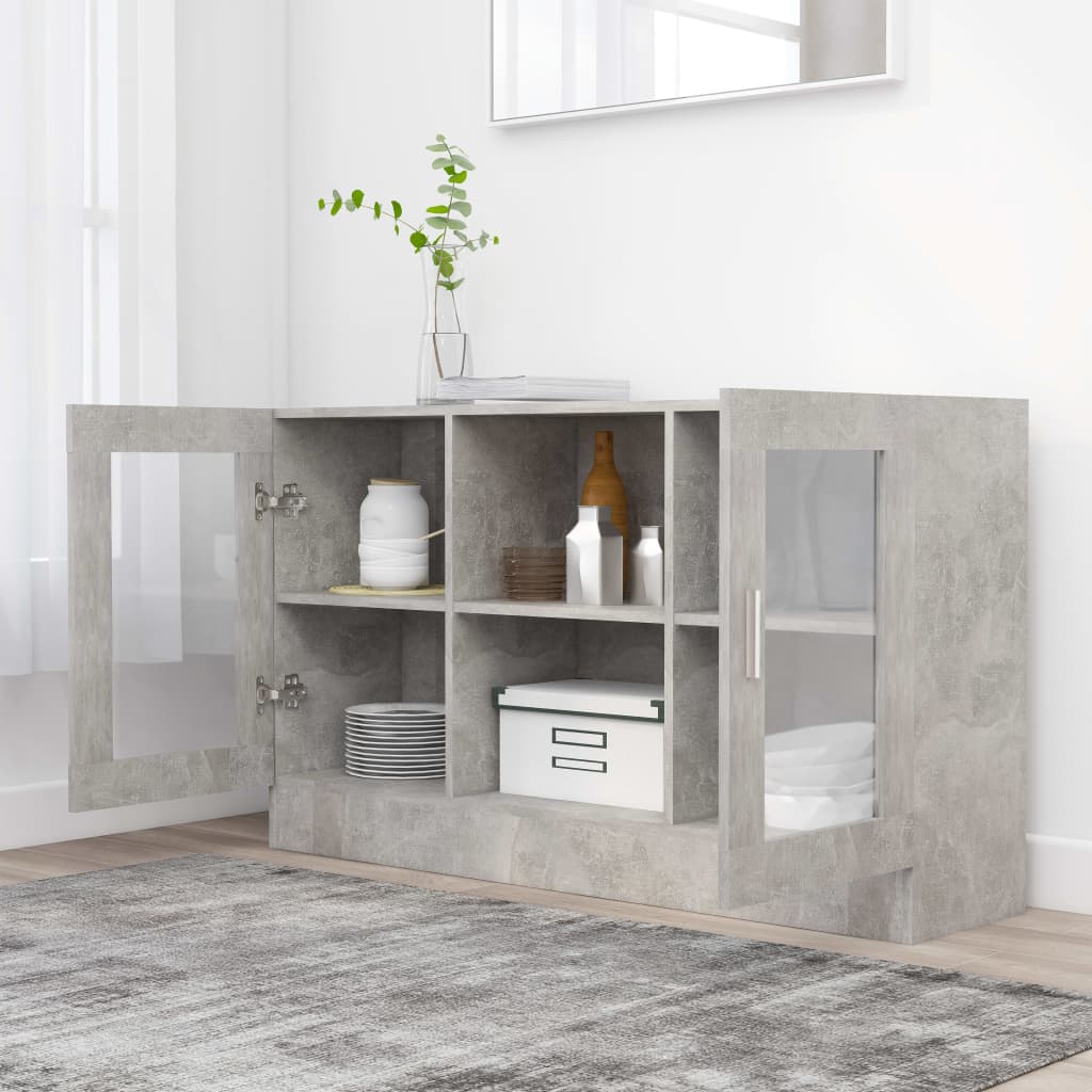 HKH Vitrina Moderna de Madera Procesada y Cristal 120 x 30,5 x 70 cm - Gris Cemento