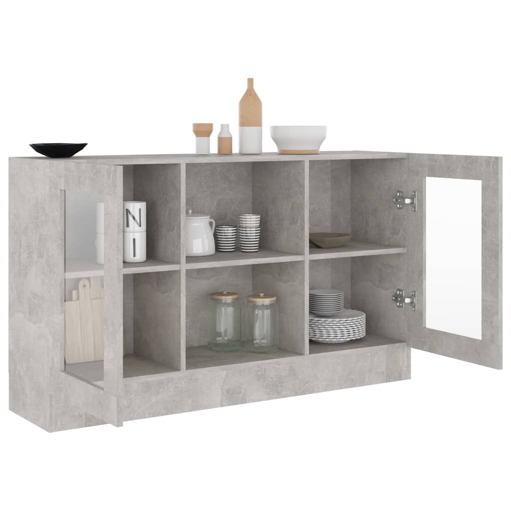 HKH Vitrina Moderna de Madera Procesada y Cristal 120 x 30,5 x 70 cm - Gris Cemento