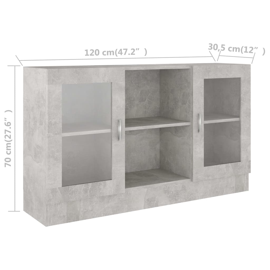 HKH Vitrina Moderna de Madera Procesada y Cristal 120 x 30,5 x 70 cm - Gris Cemento